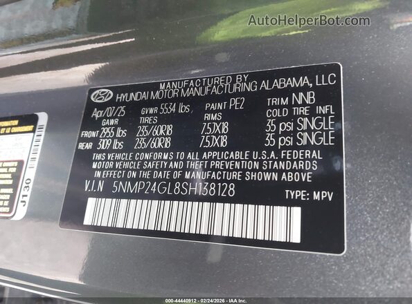 5NMP24GL8SH138128 2025 HYUNDAI SANTA FE Gray Vista del compartimento del motor