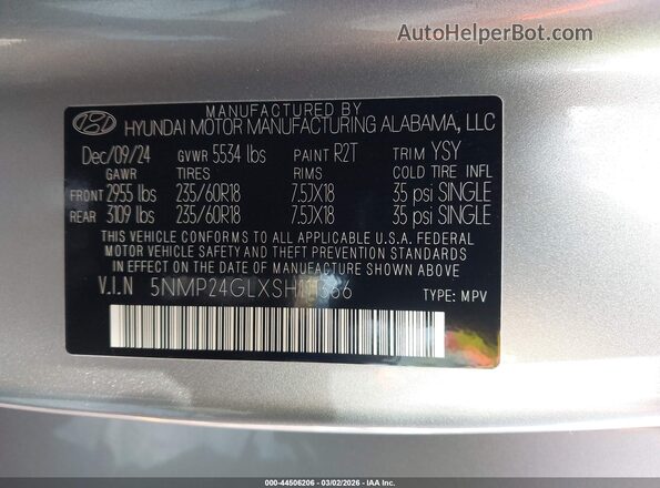 5NMP24GLXSH111366 2025 HYUNDAI SANTA FE Серебряный Вид подкапотного пространства