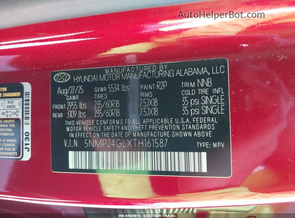 5NMP24GLXTH161587 2026 HYUNDAI SANTA FE Red Вид підкапотного простору