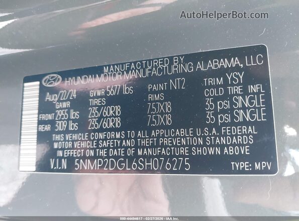 5NMP2DGL6SH076275 2025 HYUNDAI SANTA FE Gray Շարժիչի բաժամունքի տեսք