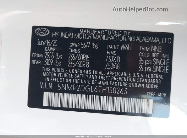 5NMP2DGL6TH150263 2026 HYUNDAI SANTA FE Белый Вид подкапотного пространства