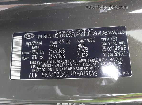 5NMP2DGL7RH039892 2024 HYUNDAI SANTA FE Green Widok komory silnika
