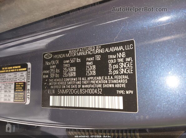 5NMP2DGL8SH100432 2025 HYUNDAI SANTA FE Blue Widok komory silnika