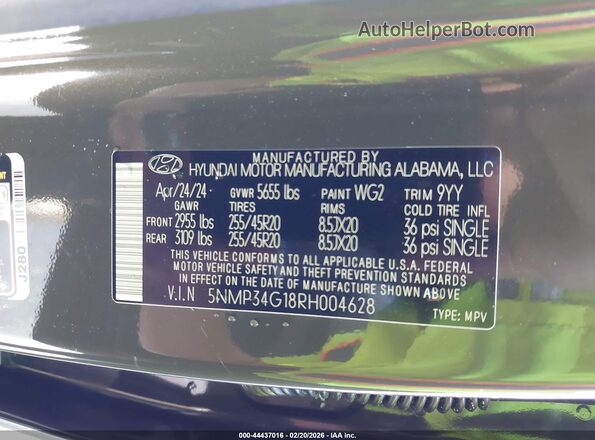 5NMP34G18RH004628 2024 HYUNDAI SANTA FE HYBRID Зеленый Вид подкапотного пространства