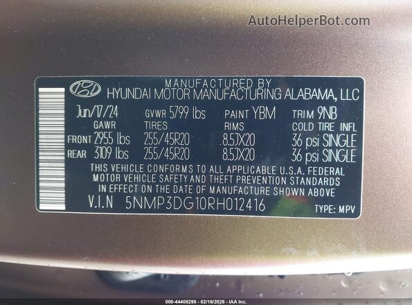 5NMP3DG10RH012416 2024 HYUNDAI SANTA FE HYBRID Коричневый Вид подкапотного пространства