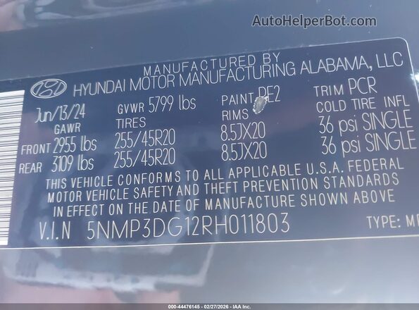 5NMP3DG12RH011803 2024 HYUNDAI SANTA FE HYBRID Gray Շարժիչի բաժամունքի տեսք