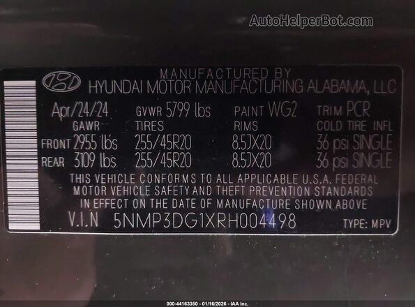 5NMP3DG1XRH004498 2024 HYUNDAI SANTA FE HYBRID Green Widok komory silnika