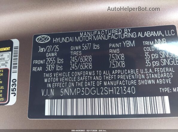 5NMP3DGL2SH121340 2025 HYUNDAI SANTA FE Brown Widok komory silnika