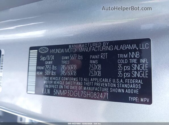 5NMP3DGL7SH082471 2025 HYUNDAI SANTA FE Silver Vista del compartimento del motor