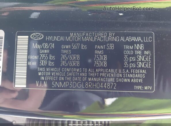 5NMP3DGL8RH044872 2024 HYUNDAI SANTA FE Черный Вид подкапотного пространства