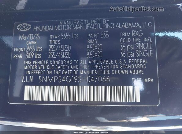 5NMP54G19SH047066 2025 HYUNDAI SANTA FE HYBRID Черный Вид подкапотного пространства