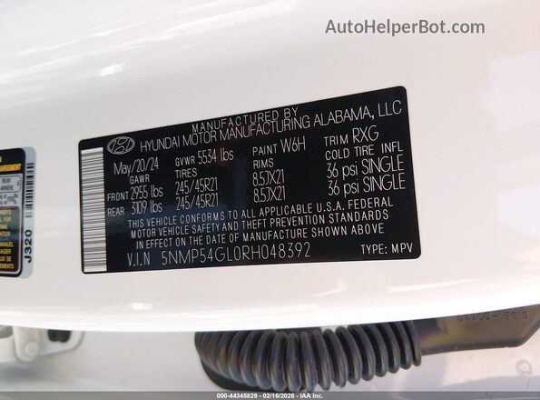 5NMP54GL0RH048392 2024 HYUNDAI SANTA FE CALLIGRAPHY White Вид підкапотного простору