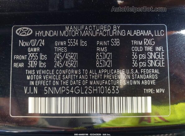 5NMP54GL2SH101633 2025 HYUNDAI SANTA FE CALLIGRAPHY Black Вид підкапотного простору