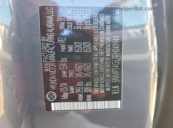 5NMP54GL7RH049944 2024 HYUNDAI SANTA FE CALLIGRAPHY Gray Vista de la etiqueta del VIN