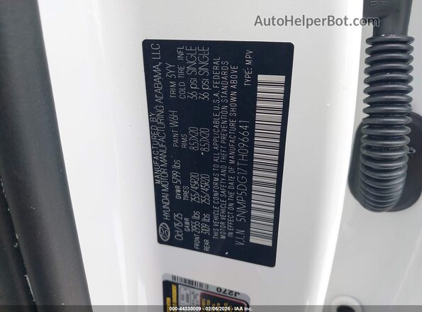 5NMP5DG17TH096641 2026 HYUNDAI SANTA FE HYBRID Белый Вид подкапотного пространства