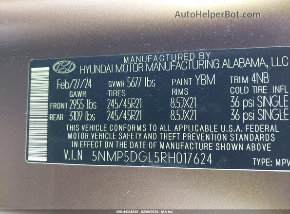 5NMP5DGL5RH017624 2024 HYUNDAI SANTA FE CALLIGRAPHY Brown Vista del compartimento del motor