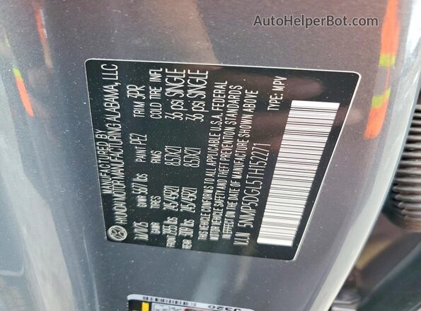5NMP5DGL5TH152271 2026 HYUNDAI SANTA FE CALLIGRAPHY Gray Вид наклейки з VIN-кодом