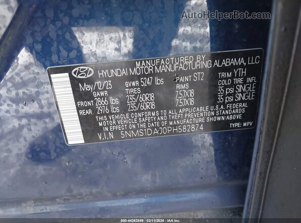 5NMS1DAJ0PH582874 2023 HYUNDAI SANTA FE Blue Vista del compartimento del motor