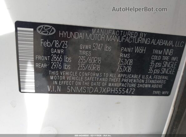 5NMS1DAJXPH555472 2023 HYUNDAI SANTA FE Белый Вид подкапотного пространства