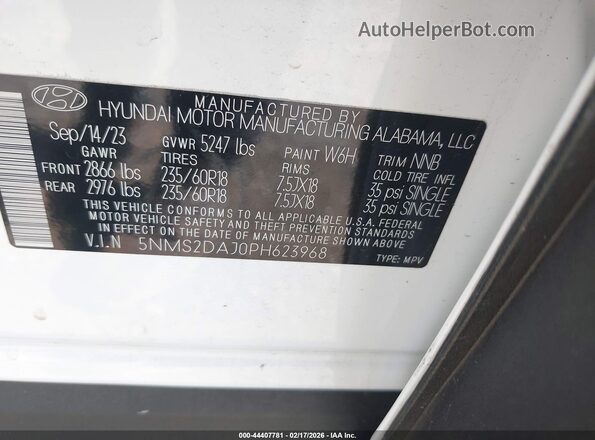 5NMS2DAJ0PH623968 2023 HYUNDAI SANTA FE Белый Вид подкапотного пространства