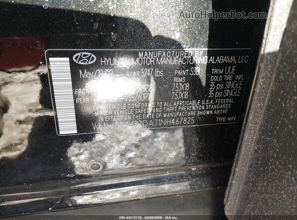 5NMS2DAJ1NH467825 2022 HYUNDAI SANTA FE Black Widok komory silnika