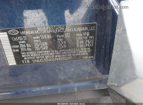 5NMS3DA15PH000097 2023 HYUNDAI SANTA FE HYBRID Синий Вид подкапотного пространства