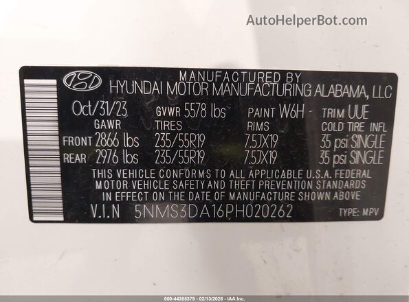 5NMS3DA16PH020262 2023 HYUNDAI SANTA FE HYBRID White Вид підкапотного простору