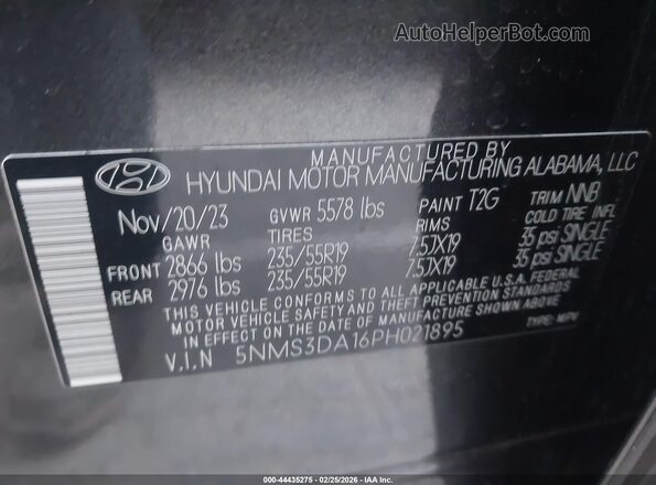 5NMS3DA16PH021895 2023 HYUNDAI SANTA FE HYBRID Black Widok komory silnika