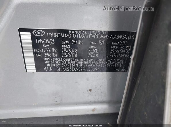 5NMS3DAJ2PH550941 2023 HYUNDAI SANTA FE Silver ძრავის განყოფილების ხედი