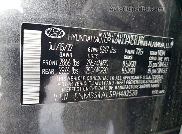 5NMS54AL5PH482520 2023 HYUNDAI SANTA FE CALLIGRAPHY Угольный Вид наклейки с VIN-кодом