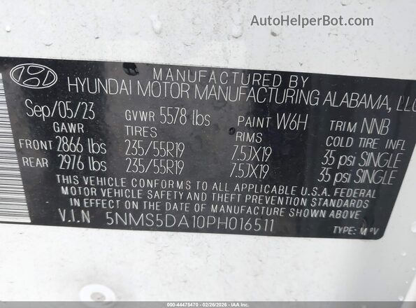 5NMS5DA10PH016511 2023 HYUNDAI SANTA FE HYBRID White Widok komory silnika