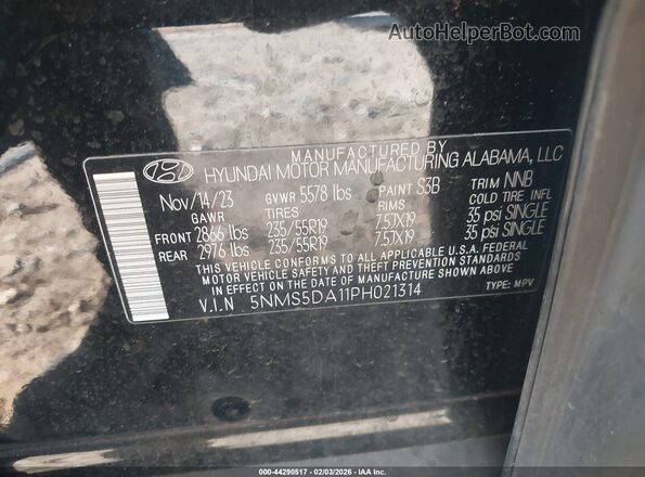5NMS5DA11PH021314 2023 HYUNDAI SANTA FE HYBRID Black Widok komory silnika