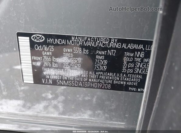 5NMS5DA13PH019208 2023 HYUNDAI SANTA FE HYBRID Gray Вид підкапотного простору