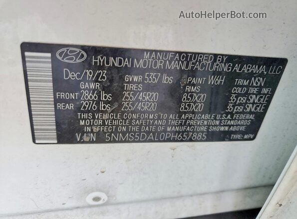 5NMS5DAL0PH657885 2023 HYUNDAI SANTA FE CALLIGRAPHY White Widok wnętrza 360 stopni
