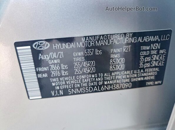 5NMS5DAL6NH387090 2022 HYUNDAI SANTA FE CALLIGRAPHY Silver Widok komory silnika