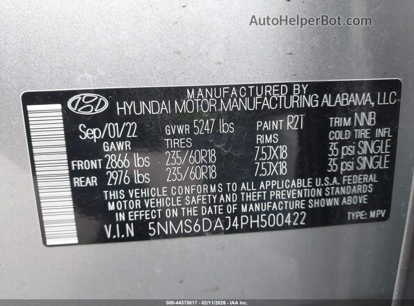 5NMS6DAJ4PH500422 2023 HYUNDAI SANTA FE Silver Widok komory silnika