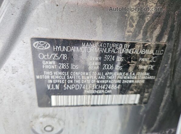 5NPD74LF3KH424864 2019 HYUNDAI ELANTRA Серый Вид подкапотного пространства