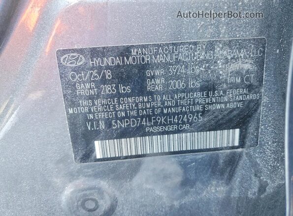 5NPD74LF9KH424965 2019 HYUNDAI ELANTRA Серый Вид подкапотного пространства