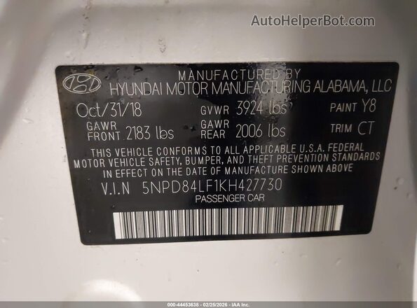 5NPD84LF1KH427730 2019 HYUNDAI ELANTRA Silver Շարժիչի բաժամունքի տեսք