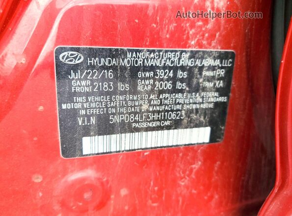 5NPD84LF3HH110623 2017 HYUNDAI ELANTRA Red Շարժիչի բաժամունքի տեսք