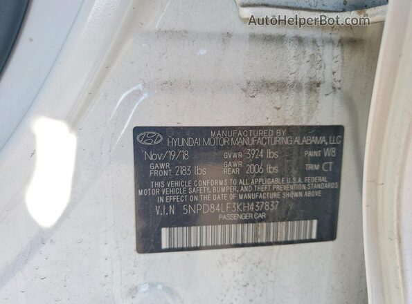 5NPD84LF3KH437837 2019 HYUNDAI ELANTRA White Engine compartment view