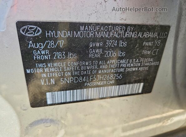 5NPD84LF5JH268256 2018 HYUNDAI ELANTRA Серебряный Вид подкапотного пространства