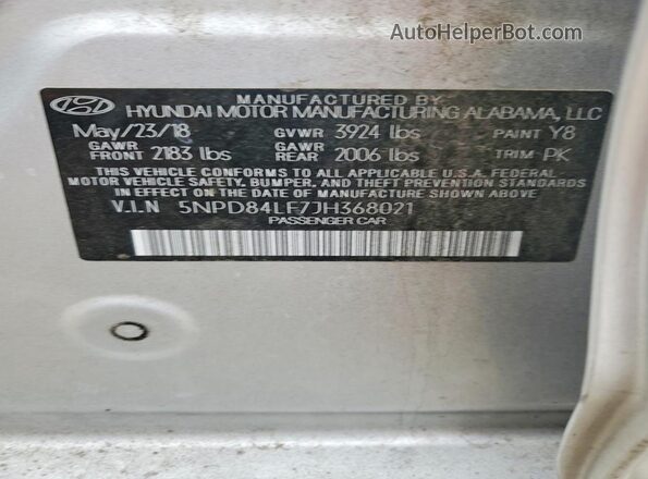 5NPD84LF7JH368021 2018 HYUNDAI ELANTRA Серебряный Вид подкапотного пространства