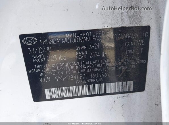 5NPD84LF7LH605562 2020 HYUNDAI ELANTRA Белый Вид подкапотного пространства