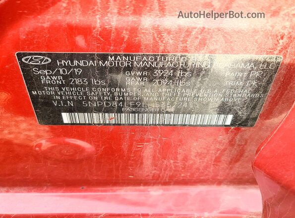 5NPD84LF9LH535224 2020 HYUNDAI ELANTRA Красный Вид подкапотного пространства