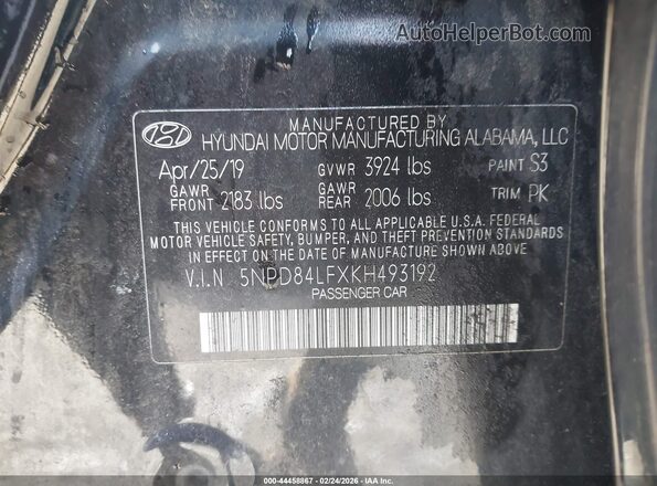 5NPD84LFXKH493192 2019 HYUNDAI ELANTRA Черный Вид подкапотного пространства