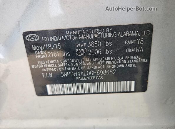 5NPDH4AE0GH698652 2016 HYUNDAI ELANTRA Серебряный Вид подкапотного пространства
