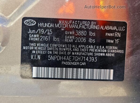 5NPDH4AE7GH714393 2016 HYUNDAI ELANTRA Золотой Вид подкапотного пространства