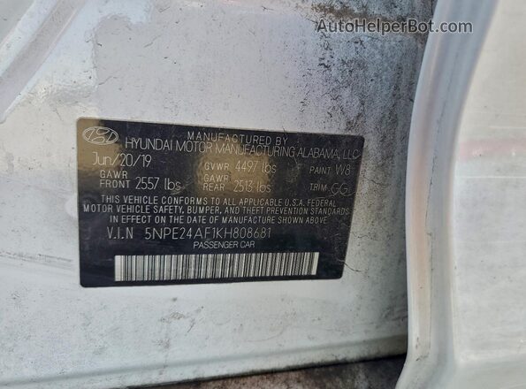 5NPE24AF1KH808681 2019 HYUNDAI SONATA Белый Вид наклейки с VIN-кодом