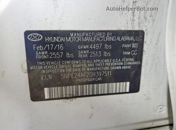 5NPE24AF2GH397511 2016 HYUNDAI SONATA Белый Вид подкапотного пространства
